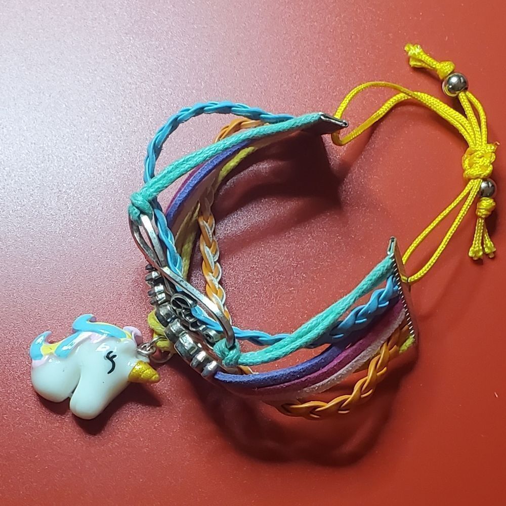 Unicorn rainbow charm braided bracelet‎